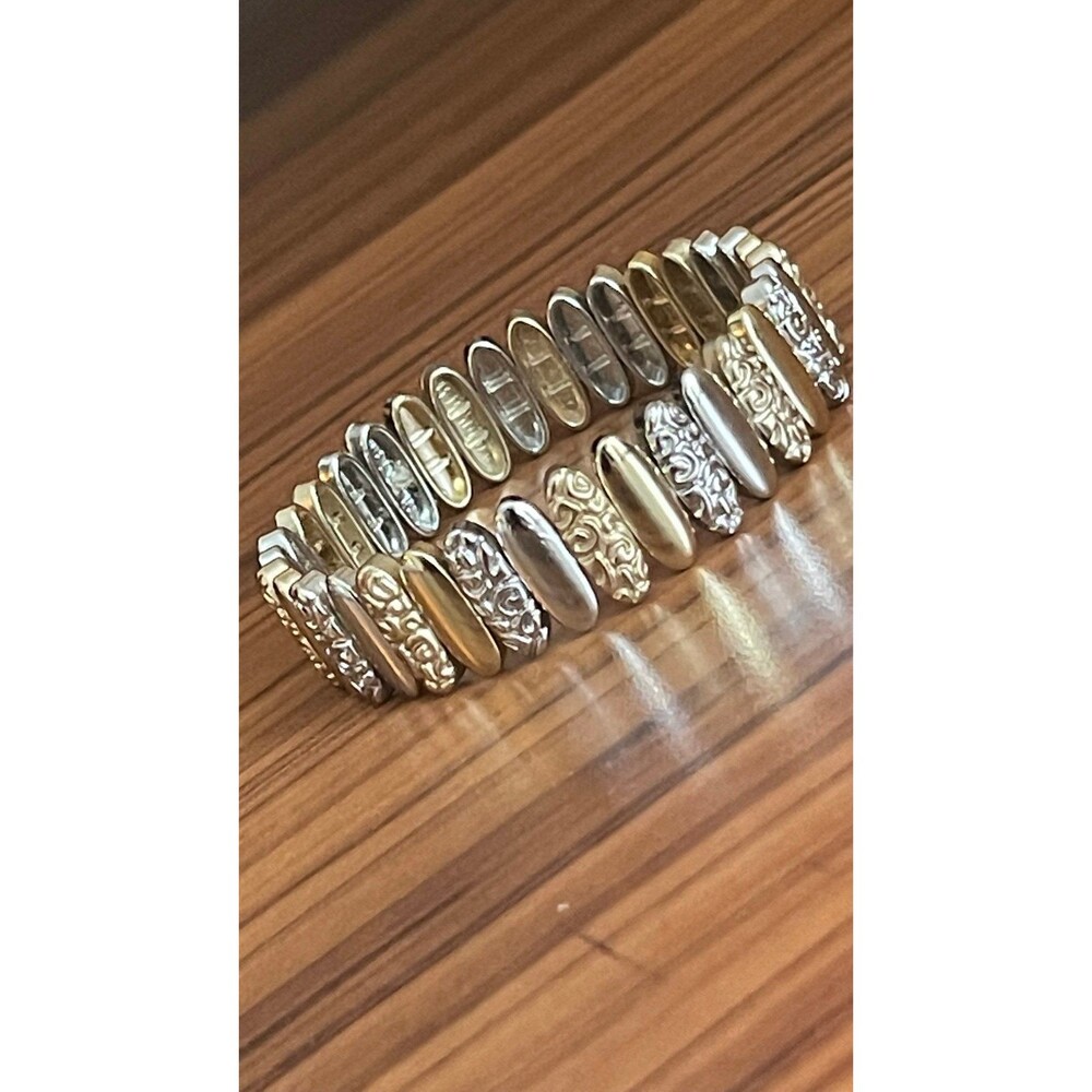 Silver & gold stretch bracelet - Picture 2 of 5